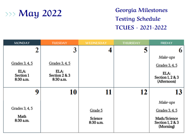 GA Milestones Testing Schedule 2022